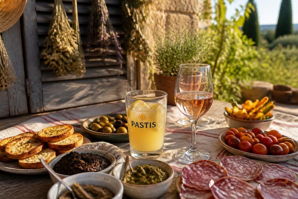 découvrez l'apéritif provençal avec ses saveurs uniques : pastis, rosé bien frais et une sélection de petits plats à partager pour un moment convivial et gourmand.
