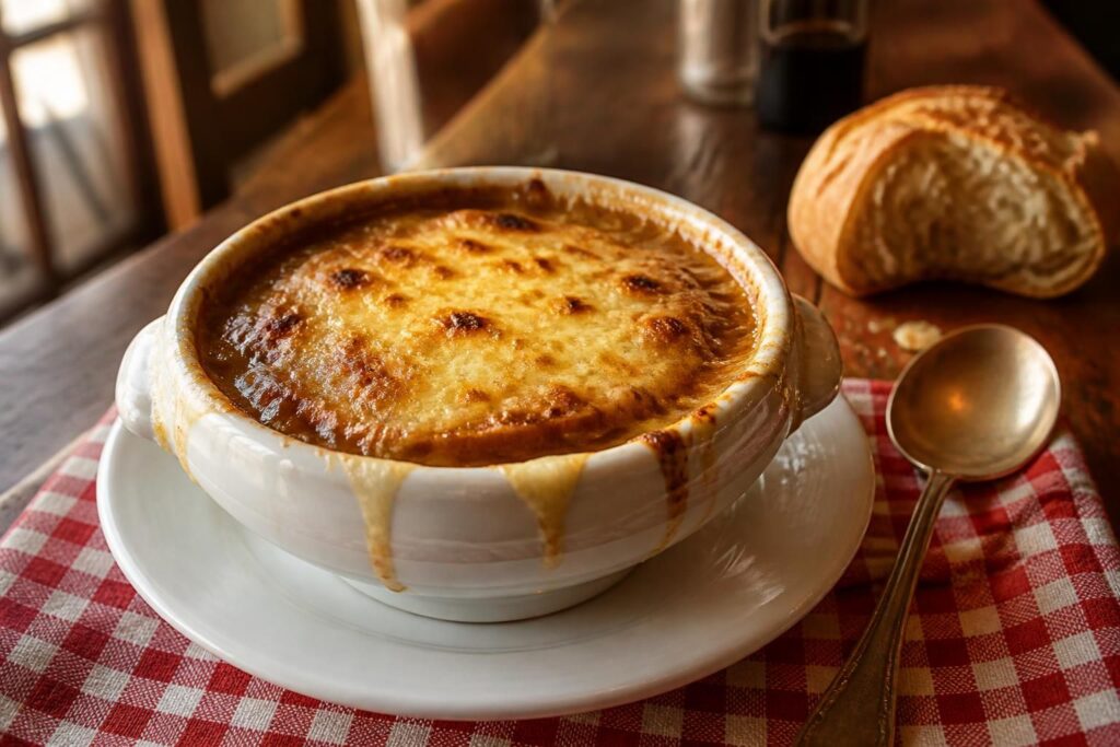 découvrez la recette traditionnelle de la soupe à l'oignon gratinée, un classique des bistrots français, simple à réaliser et délicieusement réconfortante.