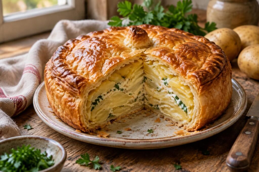 découvrez la recette du pâté aux pommes de terre, spécialité généreuse d’auvergne et du berry, avec une pâte dorée et une garniture fondante.