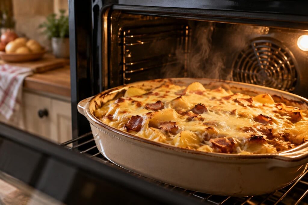 découvrez la température et le temps de cuisson idéals pour une tartiflette au four à chaleur tournante, bien gratinée et fondante à cœur.